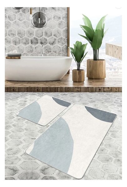 Szaro-kremowe aksamitne dywaniki łazienkowe zestaw 2 szt. 60x100 cm Abstract Shapes – Mila Home