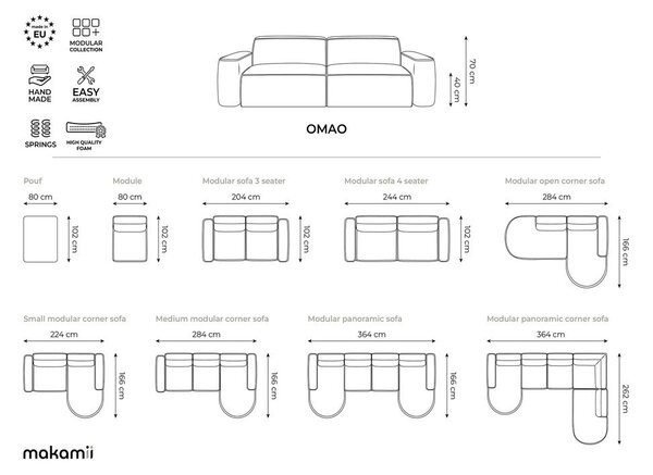 Zielona sofa z tkaniny szenilowej 244 cm Omao – Makamii