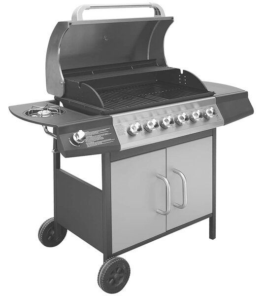 Grill gazowy ze strefą gotowania 6+1, kolor czarno-srebrny