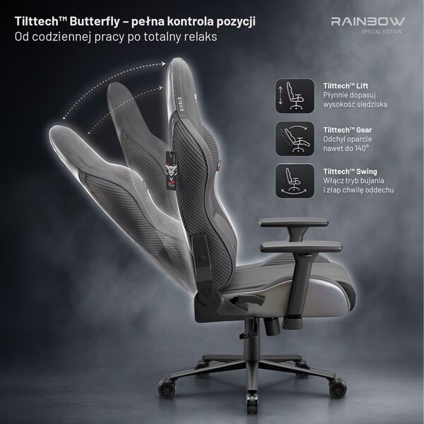 Fotel gamingowy materiałowy Diablo X-Horn 2.0 Normal Size, Rainbow Grey