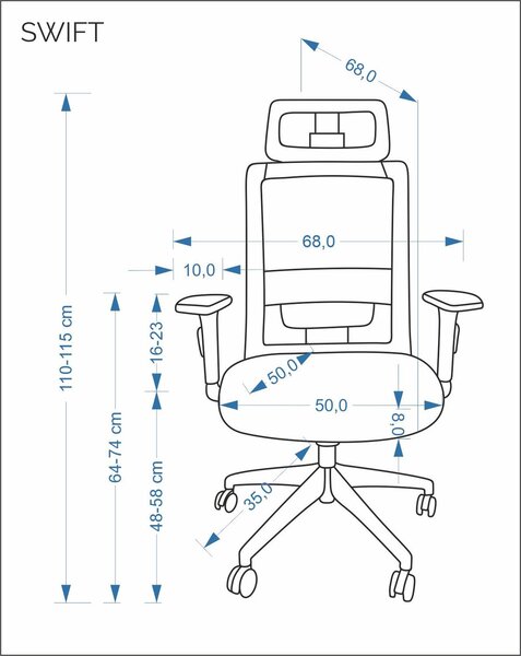 Ergonomiczny fotel biurowy z regulacjami Swift Halmar, zgodny z normą BHP