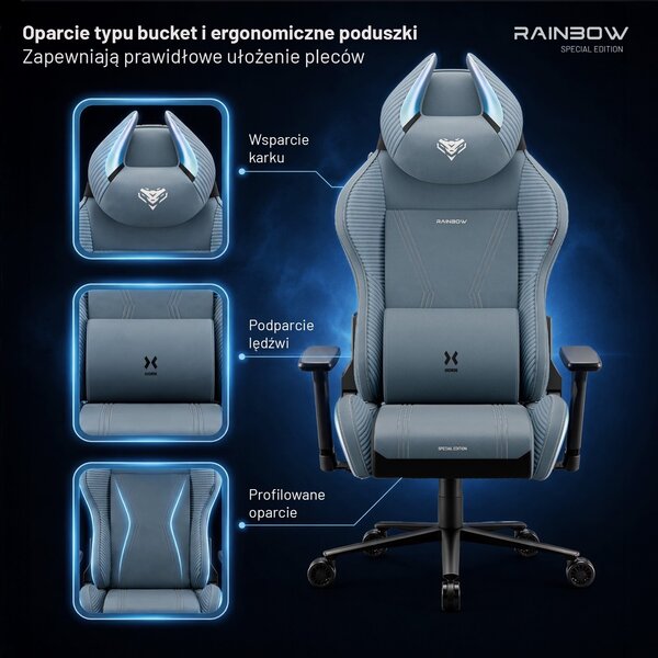Fotel gamingowy materiałowy Diablo X-Horn 2.0 Normal Size, Rainbow Blue