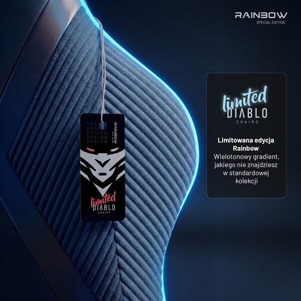 Fotel gamingowy materiałowy Diablo X-Horn 2.0 Normal Size, Rainbow Blue