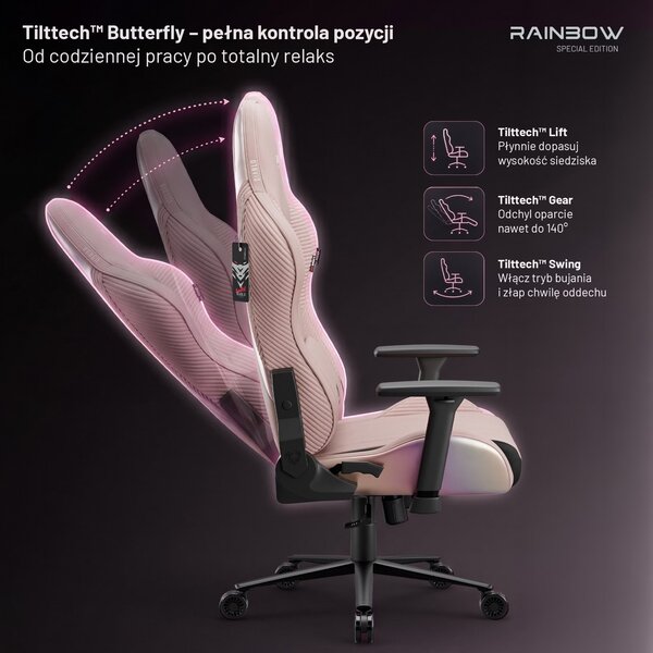 Fotel gamingowy materiałowy Diablo X-Horn 2.0 Normal Size, Rainbow Pink