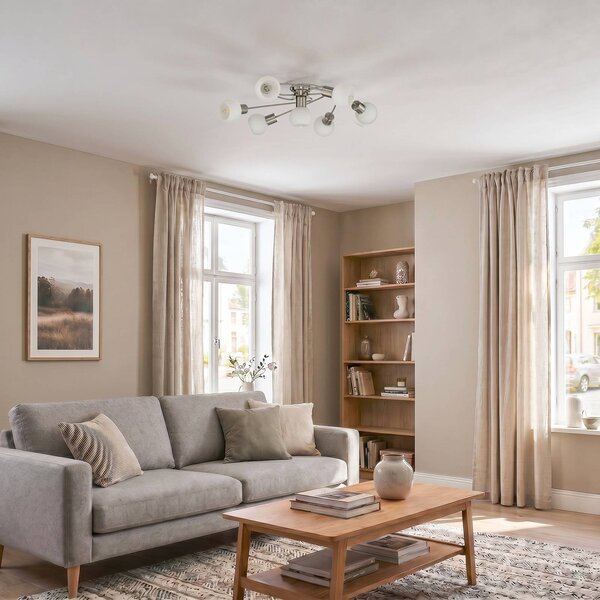 Lampa sufitowa Ciala Lindby, możliwość ściemniania, aluminiowy / szary / cynkowy, salon / jadalnia, szkło, nowoczesny