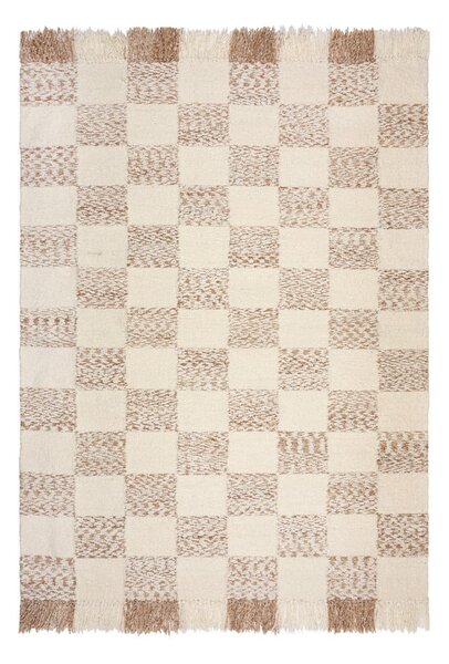 Kremowo-naturalny dywan z mieszanki wełny tkany ręcznie 200x300 cm Eric Checkboard – Flair Rugs