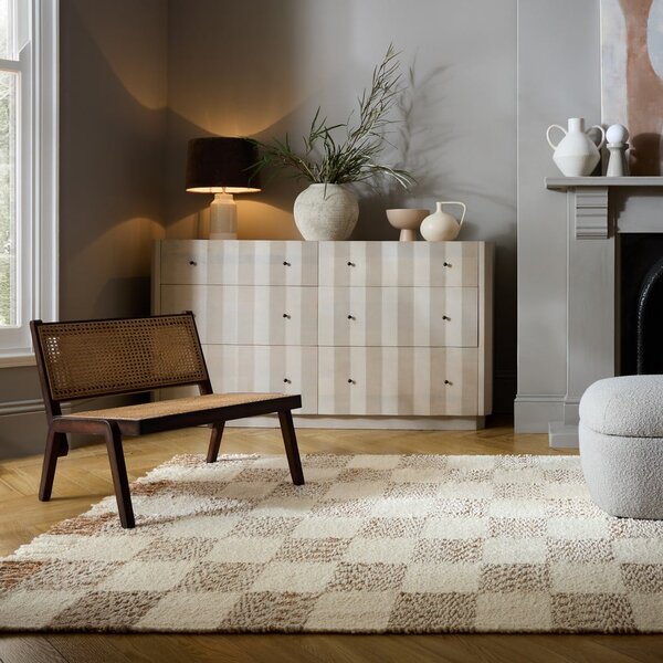 Kremowo-naturalny dywan z mieszanki wełny tkany ręcznie 200x300 cm Eric Checkboard – Flair Rugs