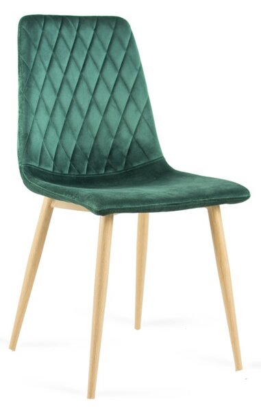 Krzesło tapicerowane Zielone welur do jadalni, Dębowe nogi VERSO