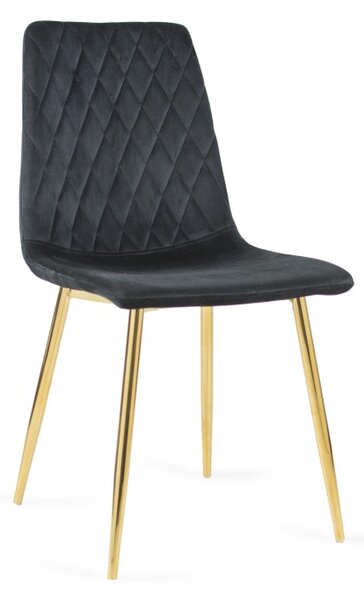 Krzesło tapicerowane Czarne welur do jadalni, Złote nogi VERSO