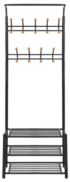 Wieszak na ubrania z półkami na buty, 68x32x182,5 cm, czarny