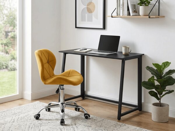 Zestaw do gabinetu ZARIMO stół 80x40 cm, czarny + fotel AVOLA VELVET, musztardowy