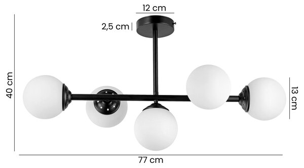 LAMPA WISZĄCA SUFITOWA PLAFON NOWOCZESNA CZARNA BIAŁE KULE FINO 5 LED