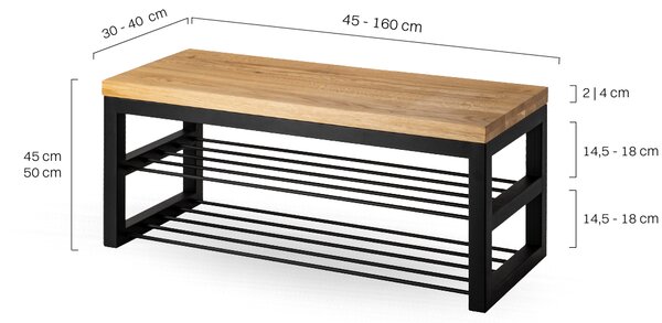 Ławka Metalowa Industrialna Drewno Dębowe SHELF WOOD - LOFT