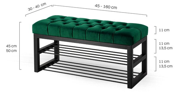 Ławka Pikowana do przedpokoju Industrialna SHELF VELVET - LOFT