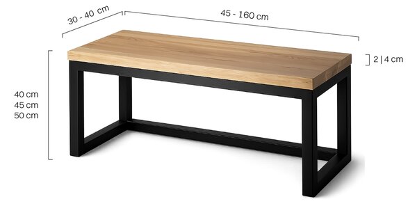 Ławka Metalowa Industrialna Drewno Dębowe CLASSIC WOOD - LOFT