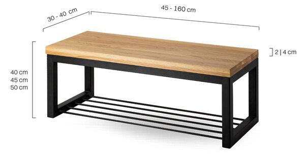 Ławka Metalowa Industrialna Drewno Dębowe SMART SHELF WOOD - LOFT