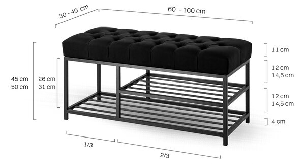 Ławka Pikowana do przedpokoju Industrialna HALF SHELF