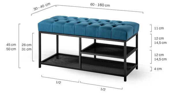 Ławka Pikowana do przedpokoju Industrialna SHELF'y LOREN - LOFT