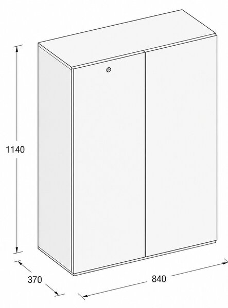 Szafka biurowa niska SEGMENT, zamykana, 2 półki, 840 x 370 x 1140 mm, biała