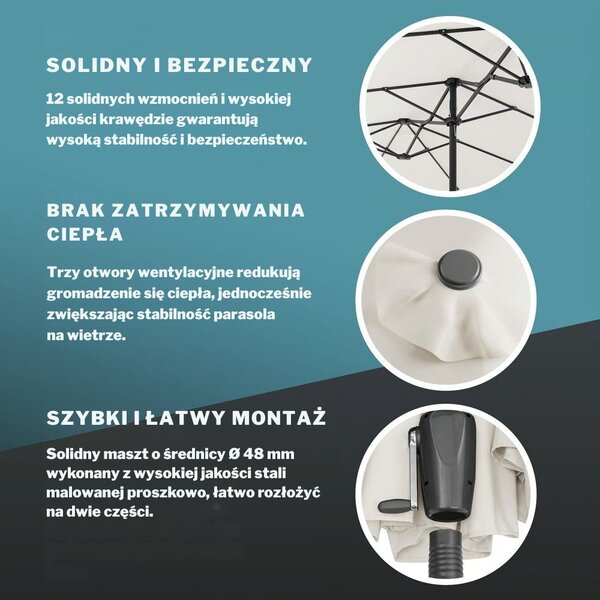 Podwójny parasol MIAMI, 460 × 270 cm, beżowy Kingsleeve