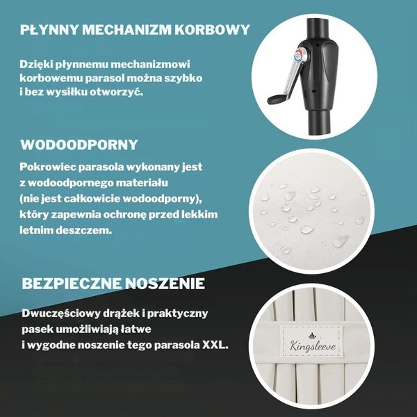 Podwójny parasol MIAMI, 460 × 270 cm, beżowy Kingsleeve