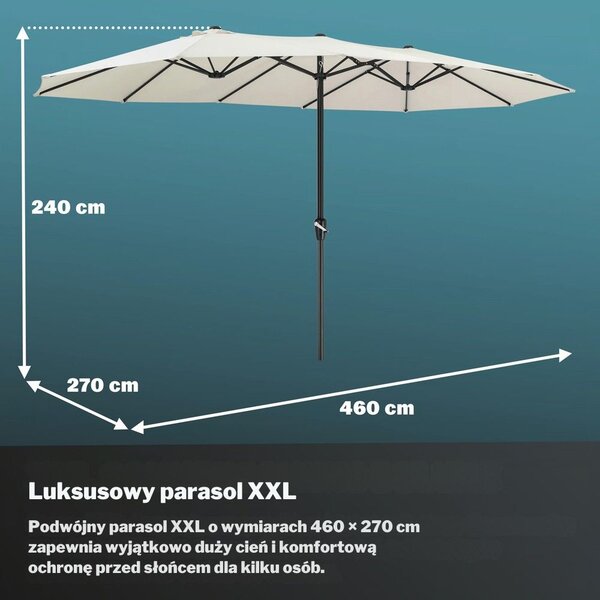 Podwójny parasol MIAMI, 460 × 270 cm, beżowy Kingsleeve