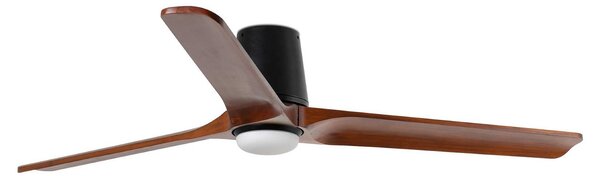 Wentylator LED Heywood L, Ø 132 cm, czarny/w kolorze drewna – Faro FARO BARCELONA, Heywood L, ściemnialny, drewniany, salon, drewno, nowoczesny