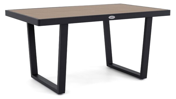 MebleMWM Zestaw mebli ogrodowych z aluminium PROVENCE | Czarne + imitacja drewna | Szare poduszki