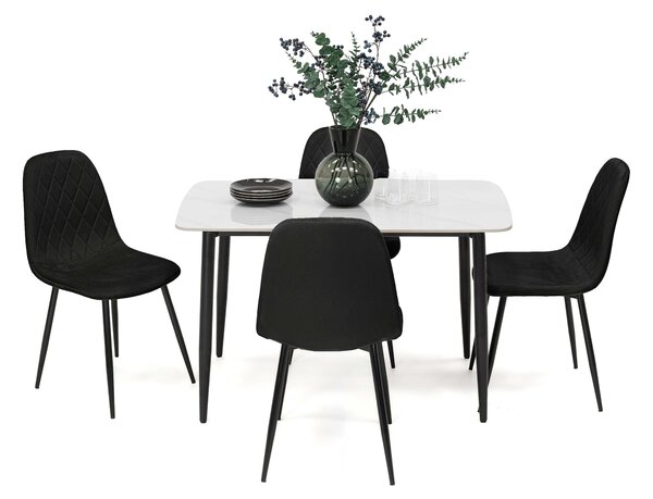 MebleMWM Stół ceramiczny LORIS 120CM Biały + 4 Krzesła | DC-1916 | Czarny