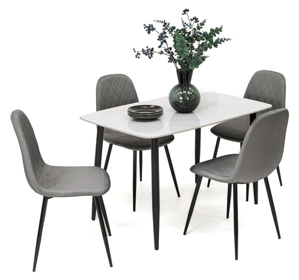 MebleMWM Stół ceramiczny LORIS 120CM Biały + 4 Krzesła | DC-1916 | Szary