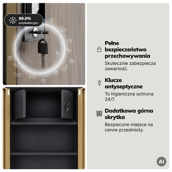Szafa metalowa ze schowkiem antracytowa/orzech, 900x1850x450 mm: TOMASZ Eco Design