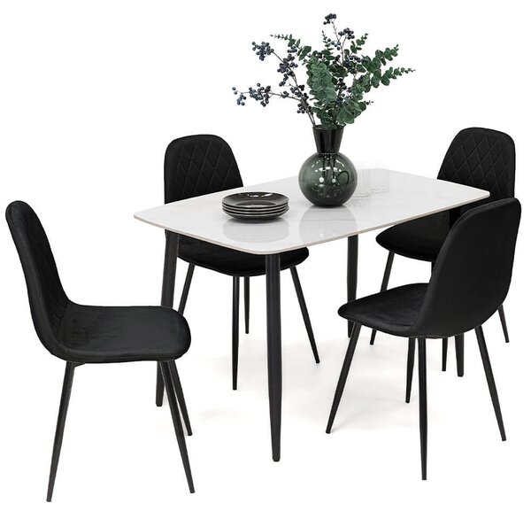 MebleMWM Stół ceramiczny LORIS 120CM Biały + 4 Krzesła | DC-1916 | Czarny