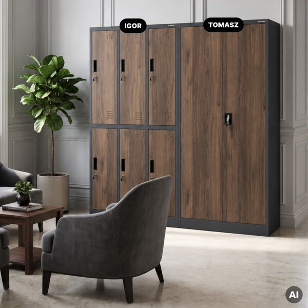 Szafa metalowa ze schowkiem antracytowa/orzech, 900x1850x450 mm: TOMASZ Eco Design