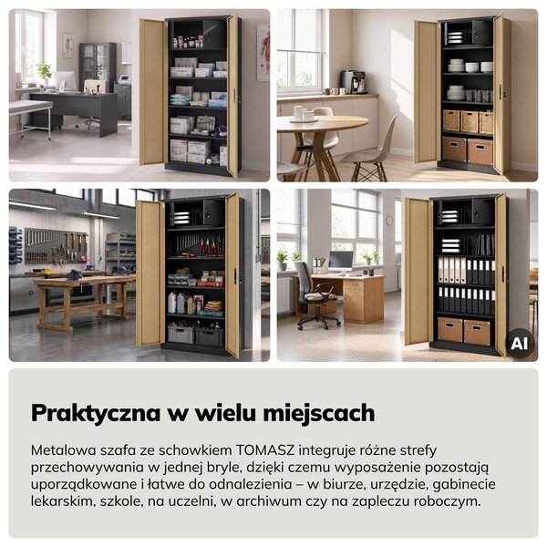Szafa metalowa ze schowkiem antracytowa/orzech, 900x1850x450 mm: TOMASZ Eco Design