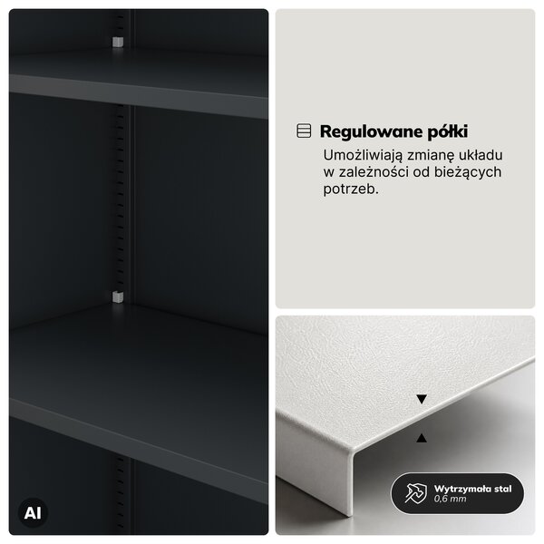 Szafa metalowa ze schowkiem antracytowa/orzech, 900x1850x450 mm: TOMASZ Eco Design