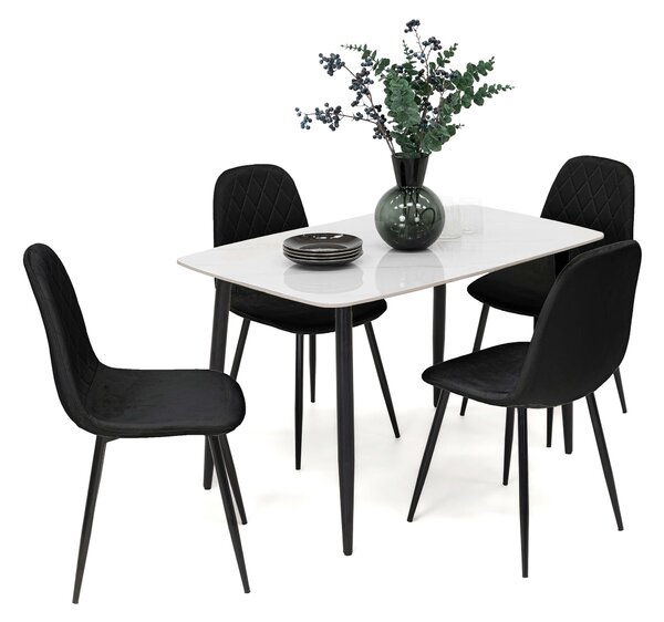 MebleMWM Stół ceramiczny LORIS 120CM Biały + 4 Krzesła | DC-1916 | Czarny