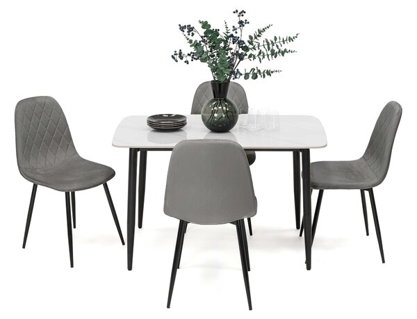 MebleMWM Stół ceramiczny LORIS 120CM Biały + 4 Krzesła | DC-1916 | Szary