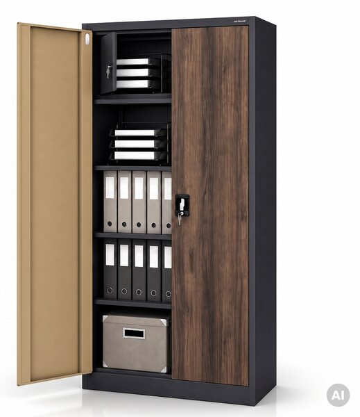 Szafa metalowa ze schowkiem antracytowa/orzech, 900x1850x450 mm: TOMASZ Eco Design