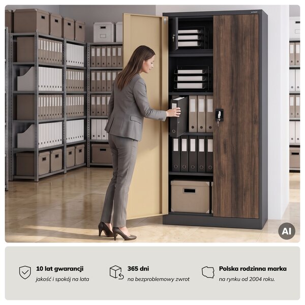 Szafa metalowa ze schowkiem antracytowa/orzech, 900x1850x450 mm: TOMASZ Eco Design