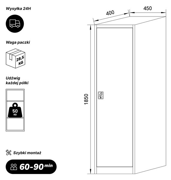 Szafa na akta kartotekowa na klucz antracytowo-czerwona, 450x1850x400 mm: ALEX