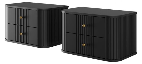 Zestaw szafek nocnych Vesper 56 cm wiszących - czarny / złote uchwyty