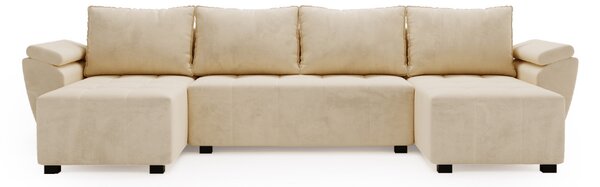 Rozkładana sofa narożna w kształcie U LIVARO 305x140 cm, kremowa