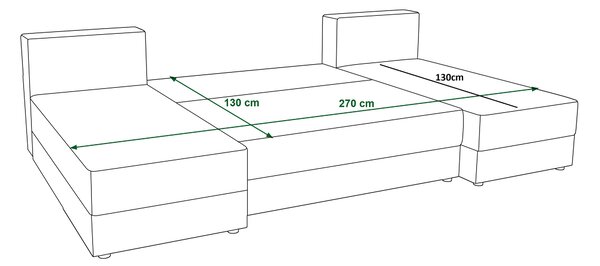 Rozkładana sofa narożna w kształcie U LIVARO 305x140 cm, kremowa
