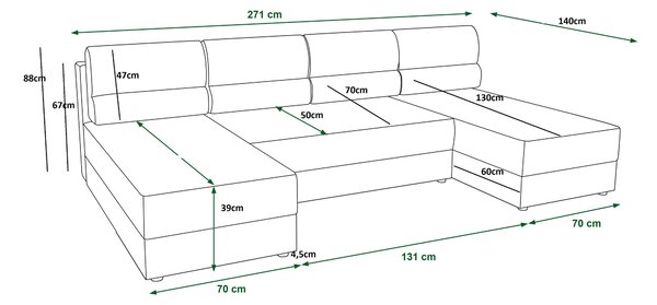 Rozkładana sofa narożna w kształcie U LIVARO 305x140 cm, kremowa