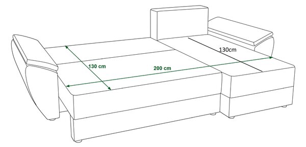 Rozkładana narożna sofa LIVARO 305x140 cm, jasnoszara, uniwersalna