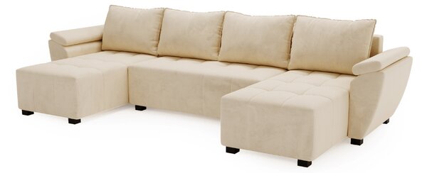 Rozkładana sofa narożna w kształcie U LIVARO 305x140 cm, kremowa