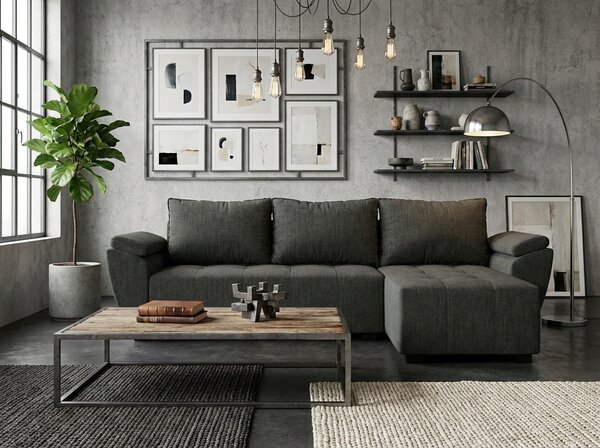 Rozkładana narożna sofa LIVARO 251x140 cm, ciemnoszara, uniwersalna