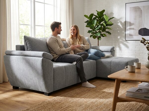Rozkładana narożna sofa LIVARO 305x140 cm, jasnoszara, uniwersalna