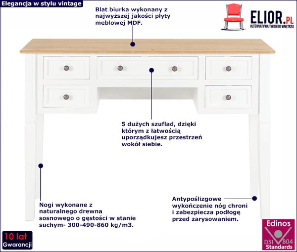 Biało-brązowe biurko retro do gabinetu N7-D87