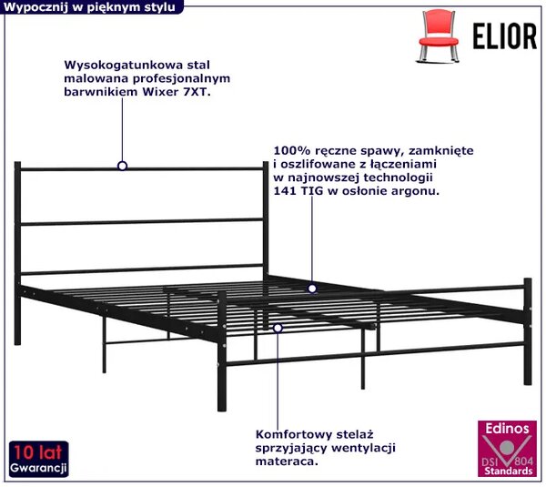 Czarne Dwuosobowe Łóżko Metalowe 160X200 Cm T2-D79